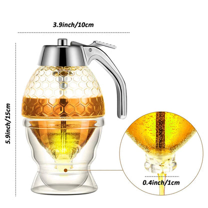 No Drip Acrylic Honey Pourer Dispenser with Stand Honey Jar Container Storage Juice Syrup Cup Bee Drip Dispenser Kettle