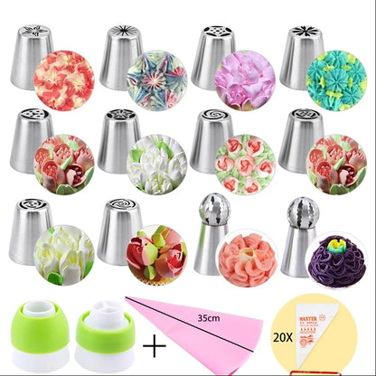 Russian Mounted Mouth Set Stainless Steel Kitchen Baking Supplies Set Cake Decoration Tools Nozzles Pastry Bag Set