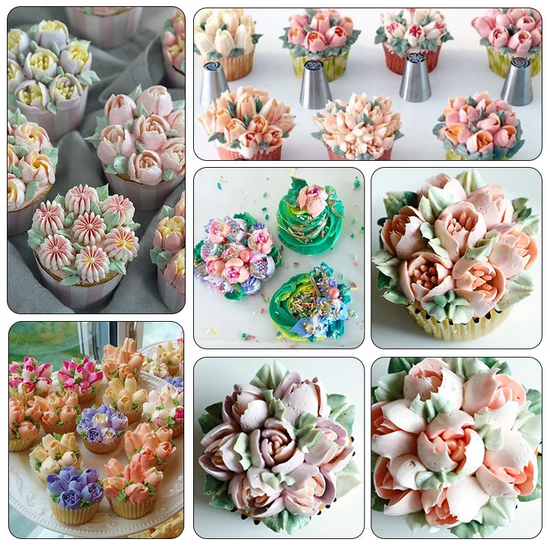 Russian Mounted Mouth Set Stainless Steel Kitchen Baking Supplies Set Cake Decoration Tools Nozzles Pastry Bag Set