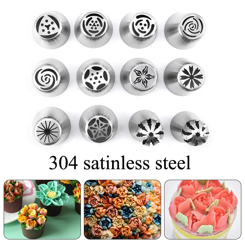 Russian Mounted Mouth Set Stainless Steel Kitchen Baking Supplies Set Cake Decoration Tools Nozzles Pastry Bag Set