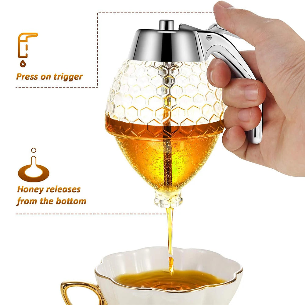 No Drip Acrylic Honey Pourer Dispenser with Stand Honey Jar Container Storage Juice Syrup Cup Bee Drip Dispenser Kettle