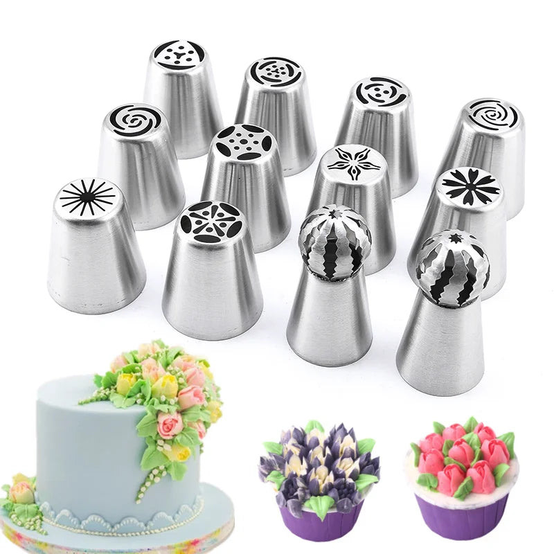 Russian Mounted Mouth Set Stainless Steel Kitchen Baking Supplies Set Cake Decoration Tools Nozzles Pastry Bag Set